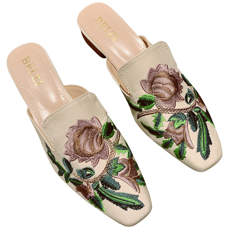 国风刺绣花朵包头软底拖鞋女2025年新款发一脚套低跟方头外穿凉拖,淘宝优惠券,粉丝福利购,淘宝优惠卷