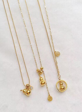 韩版钛钢金色招财纳福葫芦项链