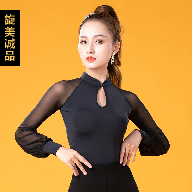 摩登舞蹈服女上衣长袖拉丁舞练功服国标舞交谊舞衣广场舞跳舞衣服 - 图0