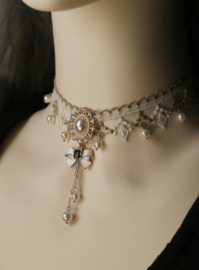 艾米米仿珍珠蕾丝女复古项链