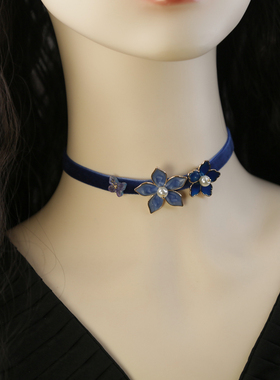 绒带颈链女五瓣花简洁