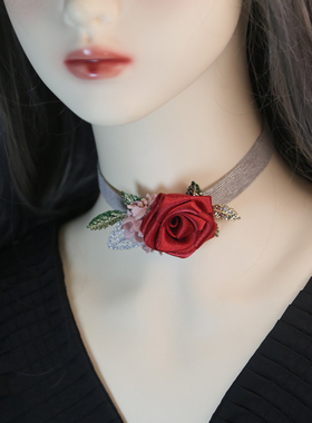 艾米米缎带毛呢女玫瑰花