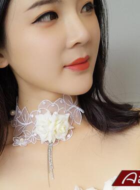 2020新款玫瑰新款奢华优雅欧美短款颈链蕾丝流苏晚会项链锁骨项圈