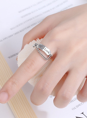 YES 笑脸好运戒指s925银小清新复古风链条流苏指环女韩国饰品批发