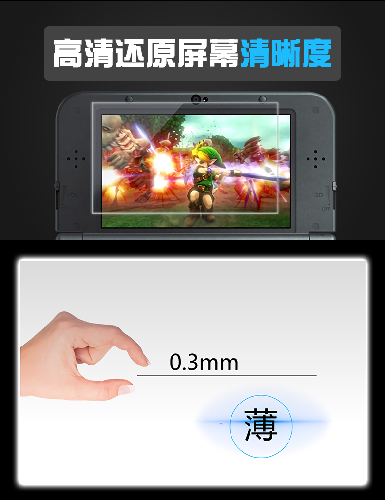 NEW3DSLL 3DSLL钢化玻璃膜新小三 老大三高清防刮贴膜 屏幕保护膜 - 图2