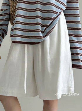 徐大脸 老钱风莱赛尔亚麻休闲裤夏女直筒五分裤子阔腿中裤