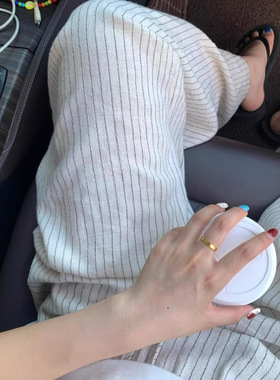 日系棉麻条纹阔腿裤女夏季薄款亚麻裤子高腰垂感宽松慵懒休闲长裤