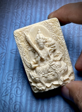 猛犸牙纯天然冰料手工雕刻虚空藏生效守护神牌子挂件吊坠