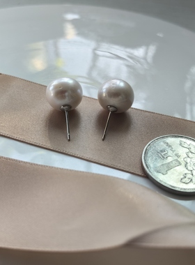 高级奶奶灰 8mm天然淡水珍珠耳钉 925银耳钉