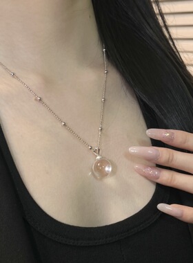 S925纯银天然冰透白水晶吊坠项链配饰女感锁骨链轻奢小众颈链