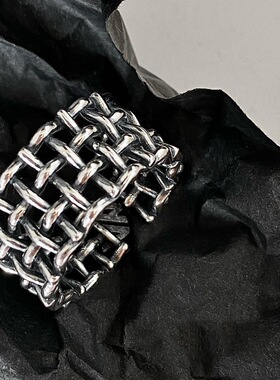 02570复古简约大宽面交叉戒指 精工打磨泰银编织气质几何开口指环