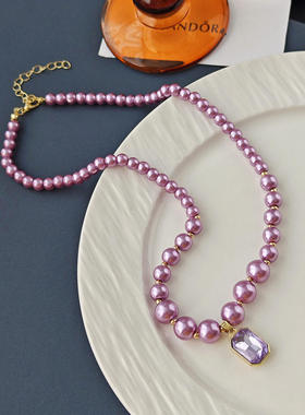 合金男女通用法式奢华紫色水项链