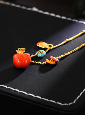 铜秋冬红苹果平安纳福项链项链