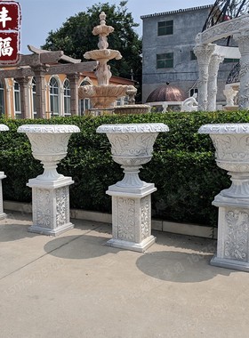 批量供应花花园别墅公园大理石石材庭院钵可种植石雕花盆花园摆件