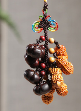 紫檀木雕刻好柿会花生挂件柿子中国结挂饰家居车载挂件景点热卖批