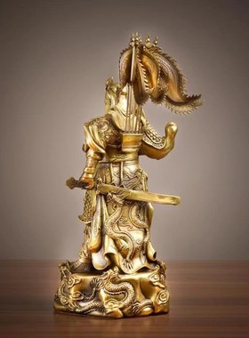 客厅插旗九龙铜关公背供奉九龙关公关羽神像铜关公摆件工艺品批发