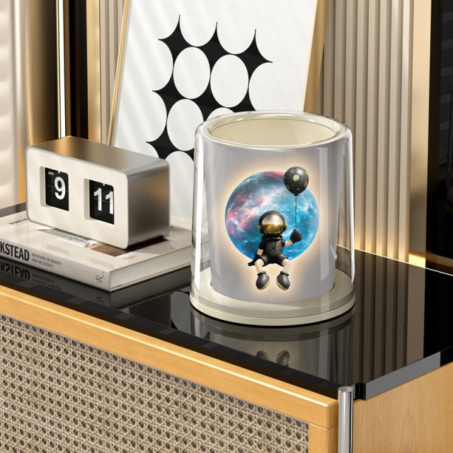 Light luxury double-layer desktop trash can high-value creative astronaut cartoon mini table trash storage tube
