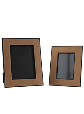 轻奢简约棕色相框皮革卧室床头柜画框摆件家居展厅软装饰品摆设品