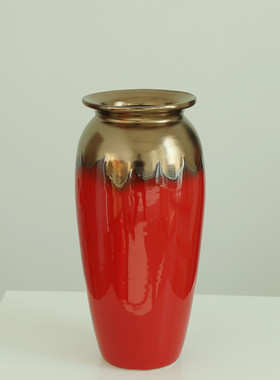 陶瓷花瓶福桶摆件中国红客厅干花花器中式餐桌红色花瓶年货喜庆