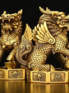 2023新款7寸八宝麒麟铜麒麟摆件一对家居装饰创意礼品工艺品批发