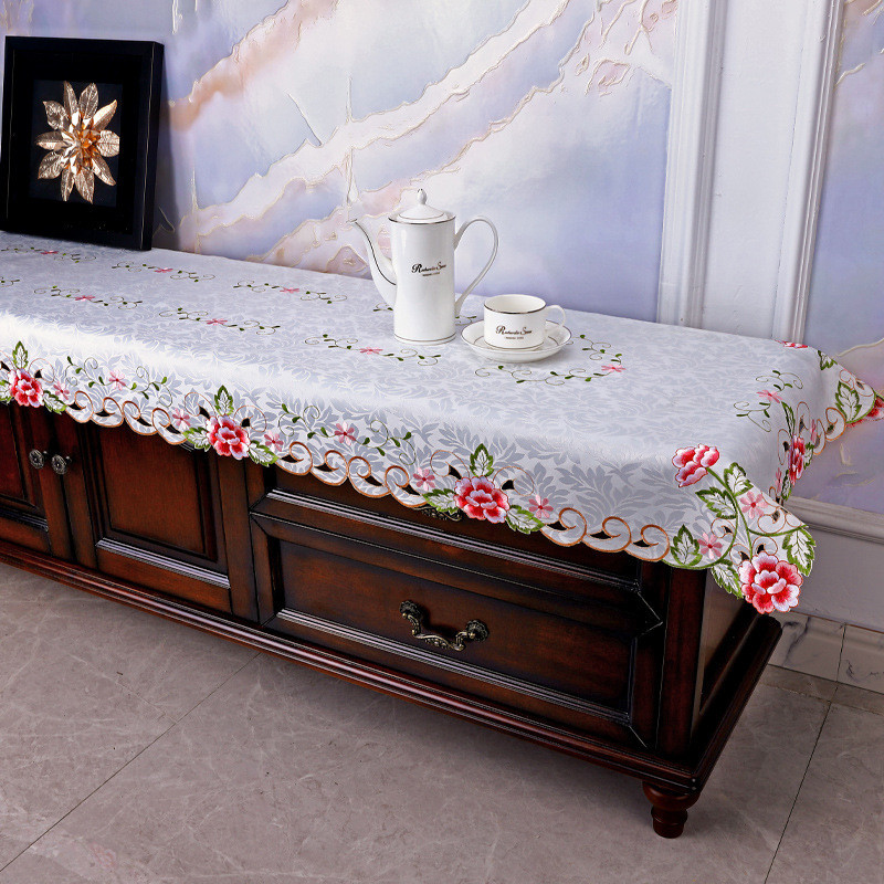 简欧北欧欧式茶几电视柜镂空桌旗餐垫刺绣鞋柜巾盖布长条桌布 - 图1