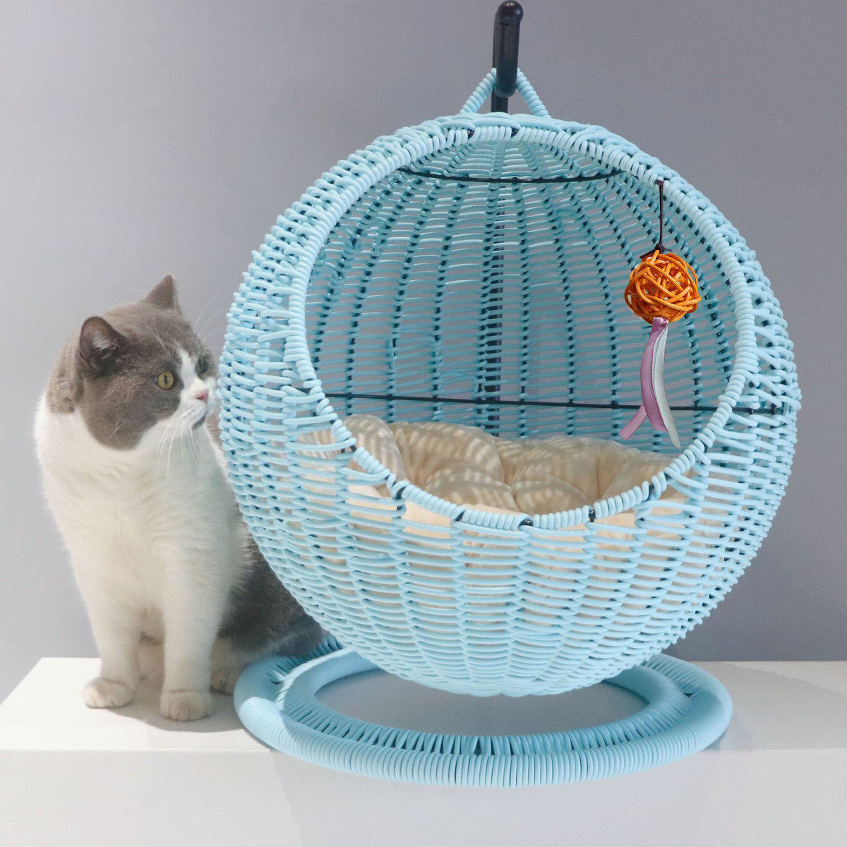 网红款半封闭式猫笼吊床大空间猫窝宠物圆形吊篮猫床手工藤编夏季,淘宝优惠券,粉丝福利购,淘宝优惠卷