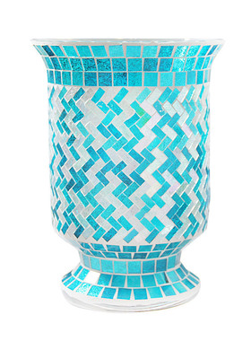 新款北欧纯手工浅绿柳叶马赛克玻璃花瓶家居客花插摆件台面餐厅