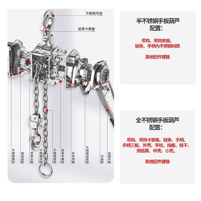 hsh型全不锈钢手扳葫芦0.75吊3t防锈304半环链手板吨葫芦倒链,淘宝优惠券,粉丝福利购,淘宝优惠卷