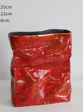 红色异形陶瓷花瓶现代中式客厅插花摆件样板间民宿玄关高级感装饰