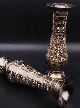 热销巴基斯坦手工铜器仿古摆盘摆件玄关客厅装饰柜花瓶铜制家居铜