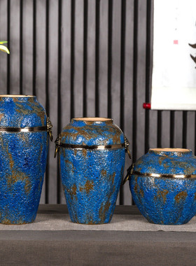 客厅装饰摆件陶瓷花瓶粗陶陶罐水培干花插花复古落地花瓶景德镇