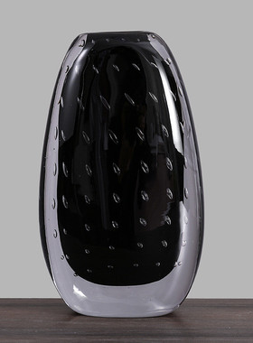 创意简约黑色琉璃工艺摆件透明玻璃花瓶软装样板间桌面玄关装饰品