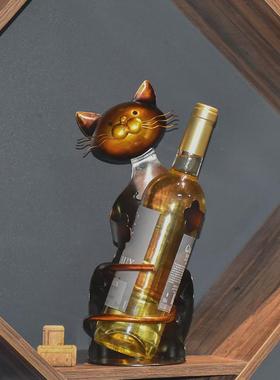 现货家居装饰趣味猫红酒架热卖金属工艺品家居摆件铁艺葡萄酒