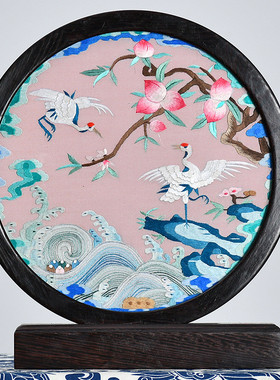 刺绣摆件苏州双面绣花复古小屏风摆台桌面台屏中国风三种木材摆台