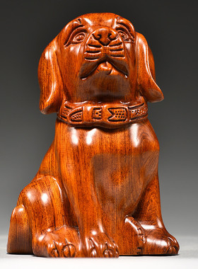 花梨木雕刻狗摆件动物十二生肖狗工艺品家居客厅装饰店铺开业送礼