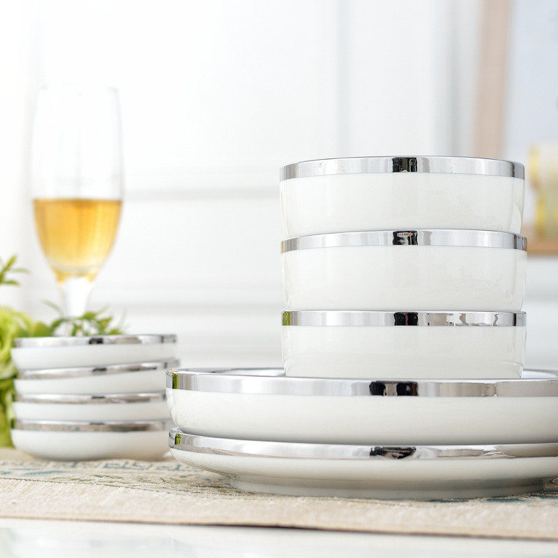 热销盘碟银饭碗汤碗圆盘鱼盘深盘碗轻奢勺组合套装陶瓷餐具彩盒送,淘宝优惠券,粉丝福利购,淘宝优惠卷