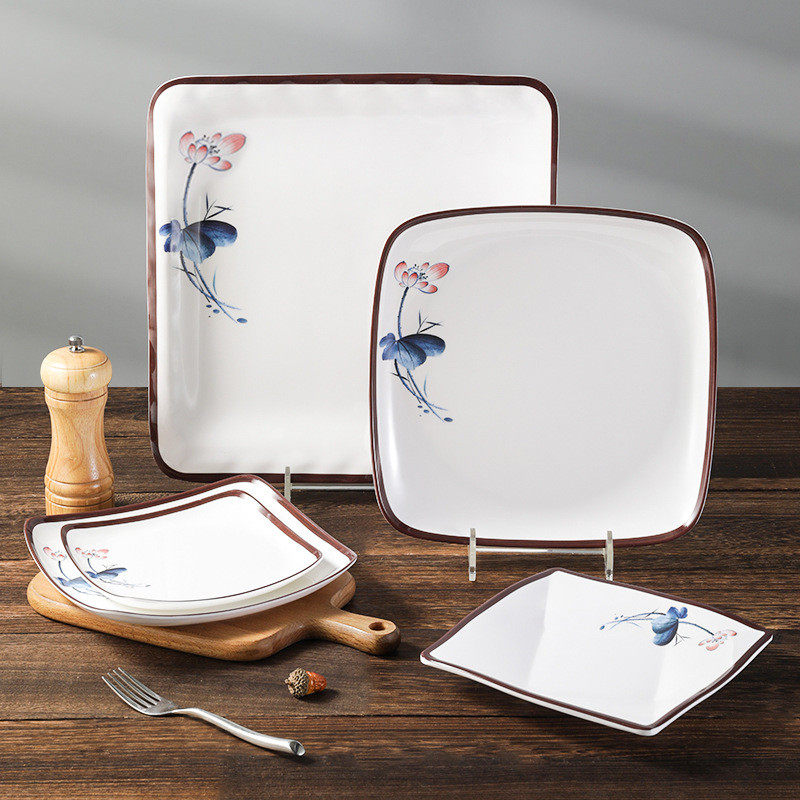 密胺盘子10个装商用仿瓷正方形四方翘脚塑料碟子快餐炒菜盖浇饭盘,淘宝优惠券,粉丝福利购,淘宝优惠卷