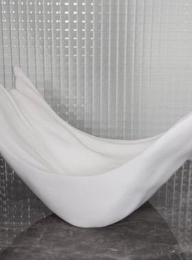 家居新中式哑光树脂托盘样板房客厅摆件果盘桌面白色创意船型茶几