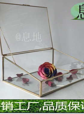 工厂直销防尘罩铜条焊接金色几何玻璃梯形开盖收纳盒简约批发