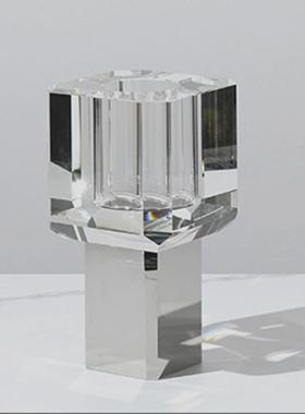 轻奢现代透明水晶玻璃简约样板间室内客厅摆件花瓶彩色方形插花器