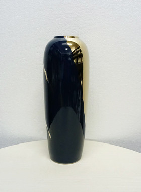 陶瓷花瓶摆件现代简约花瓶仿真花瓶样板房软装饰品电镀描金花器