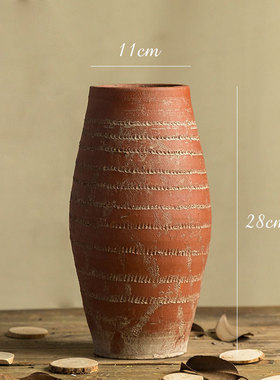 粗陶花瓶陶罐摆件花盆客厅美式复古瓶子创意做仿古旧土陶盆插干花