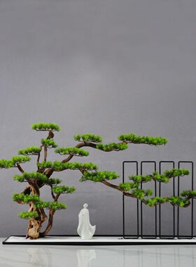 新中式迎客松家居摆件枯山水假山沙盘实木杜鹃根摆件创意桌面摆件