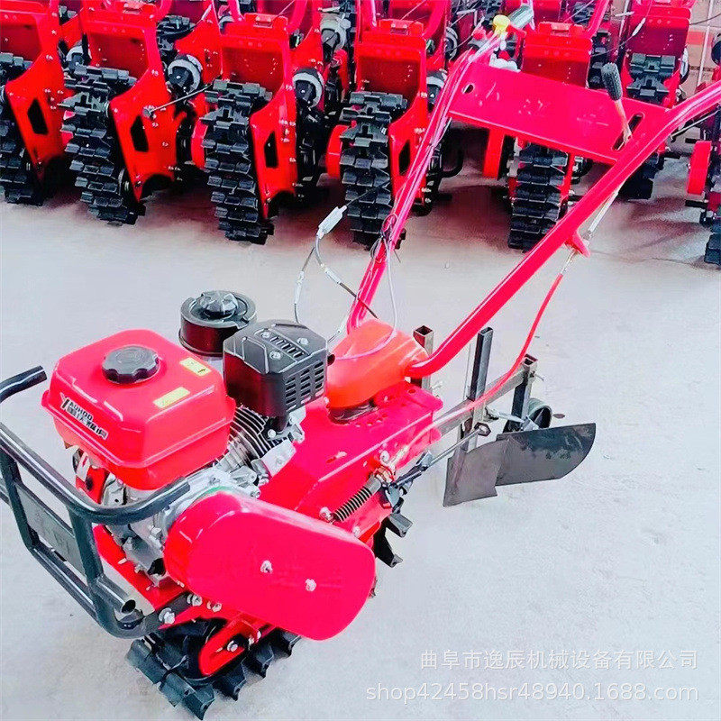 Hot-selling multi-functional hand-pushed gasoline chain-rail micro-tiller farmland soybean and wheat cultivator self-propelled fertilization sowing machine