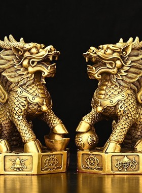 2023新款7寸八宝一对麒麟摆件铜麒麟家居装饰创意礼品工艺品批发