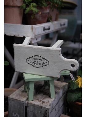 日系木制凳子园艺摆件矮凳花园装饰复古做旧花盆架子椅子阳台杂货