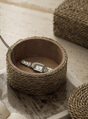 栗石【织夏】侘寂风手工藤草编织收纳盒复古首饰盒样板间装饰摆件