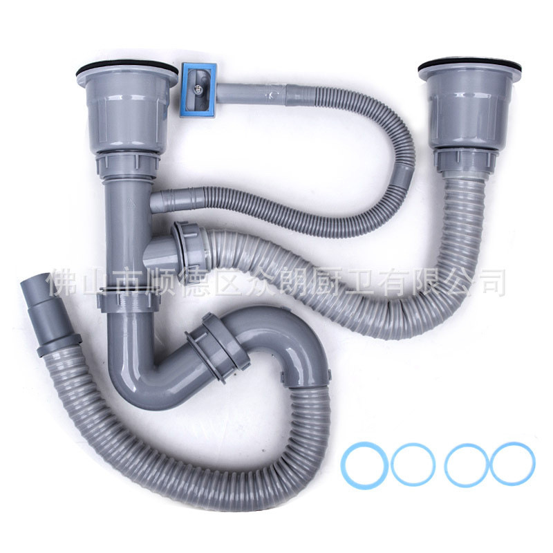 304不锈钢内胆双杯下水下水器50加粗排水管双盆提篮组合50s01 - 图3