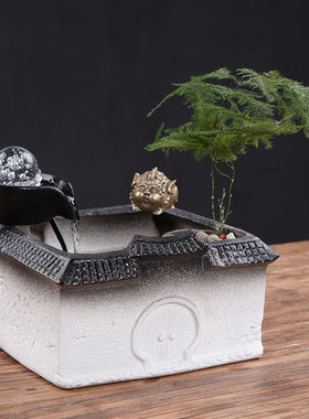 热销陶瓷自动循环桌面流水器摆件客厅招财家用过道玄关水培器皿小