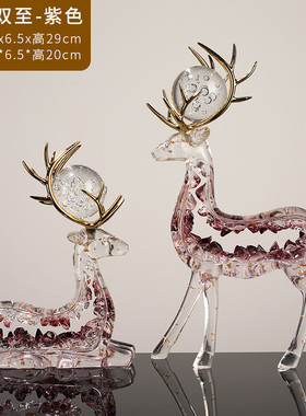 现代轻奢透明麋鹿金箔摆件高档客厅电视柜酒柜玄关家居装饰品摆件